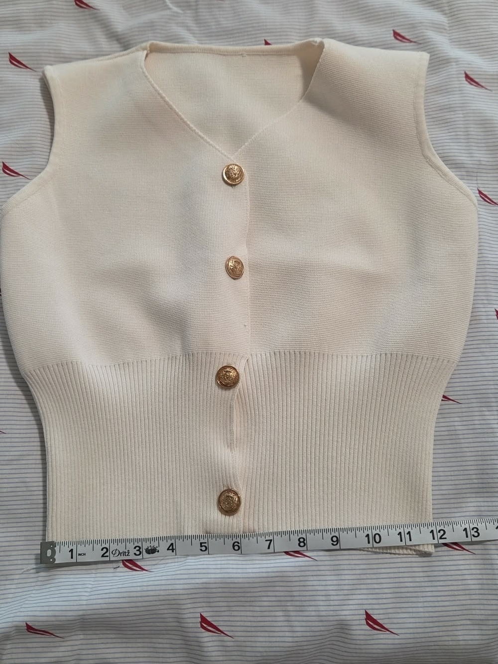 Cream Sleeveless Ribbed Button Front Knit Top
